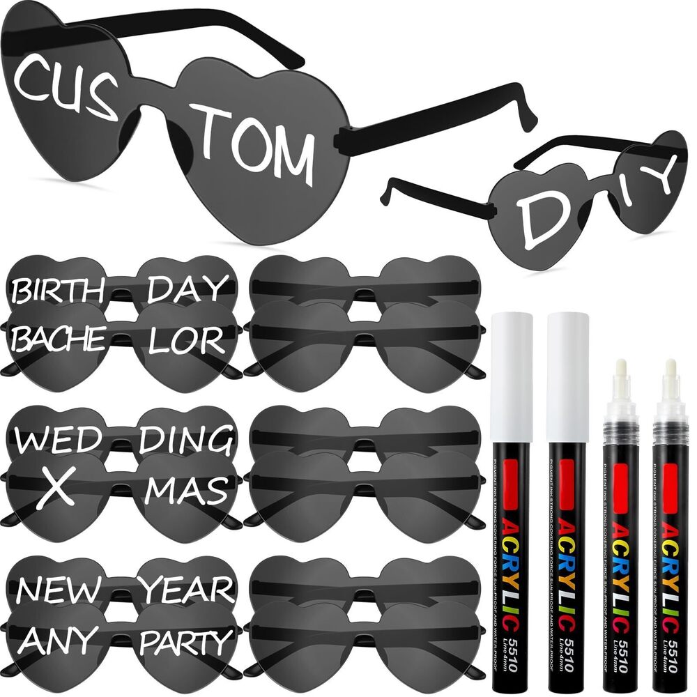3399 12 Pcs Personalized Heart Shaped Sunglasses Bulk Rimless Heart Glasses